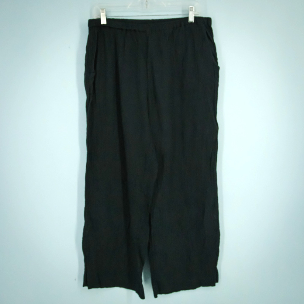 J. Crew Size large L Black Relaxed Beach Pant Cotton Gauze Crop Vacation Pants